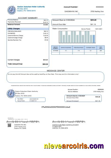 USA Eastern Suburban Water Authority business utility bill